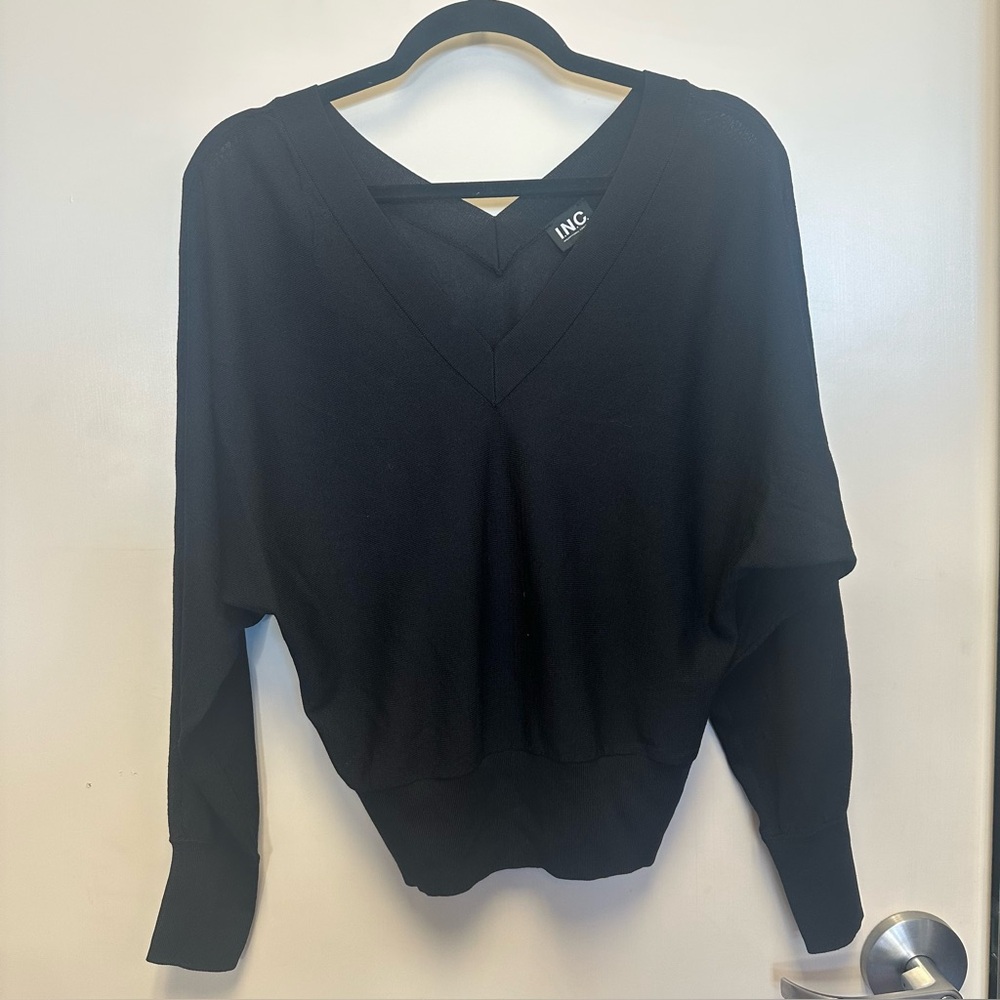 INC International Concepts Women's Elegant Black V-Neck Sweater